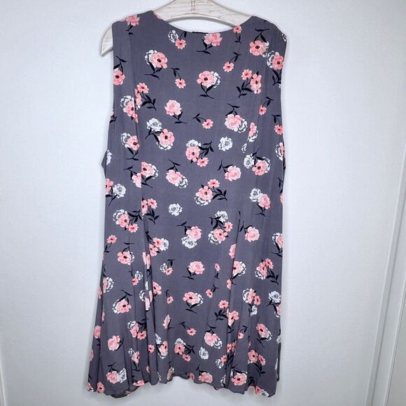 Torrid Women Floral Trapeze Swing Mini Dress Size 4 Gray Pink Lace Up Neck 4X - Picture 5 of 7